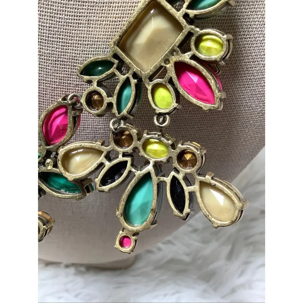 J.Crew Gold Tone Mixed Crystal Statement Bib Necklace Vintage Whimsigoth F15-23